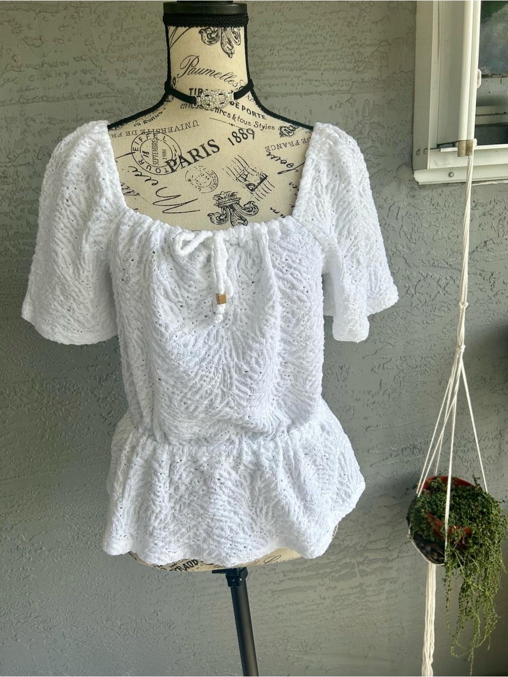 Michael Kors White Crochet Peplum Knit Top